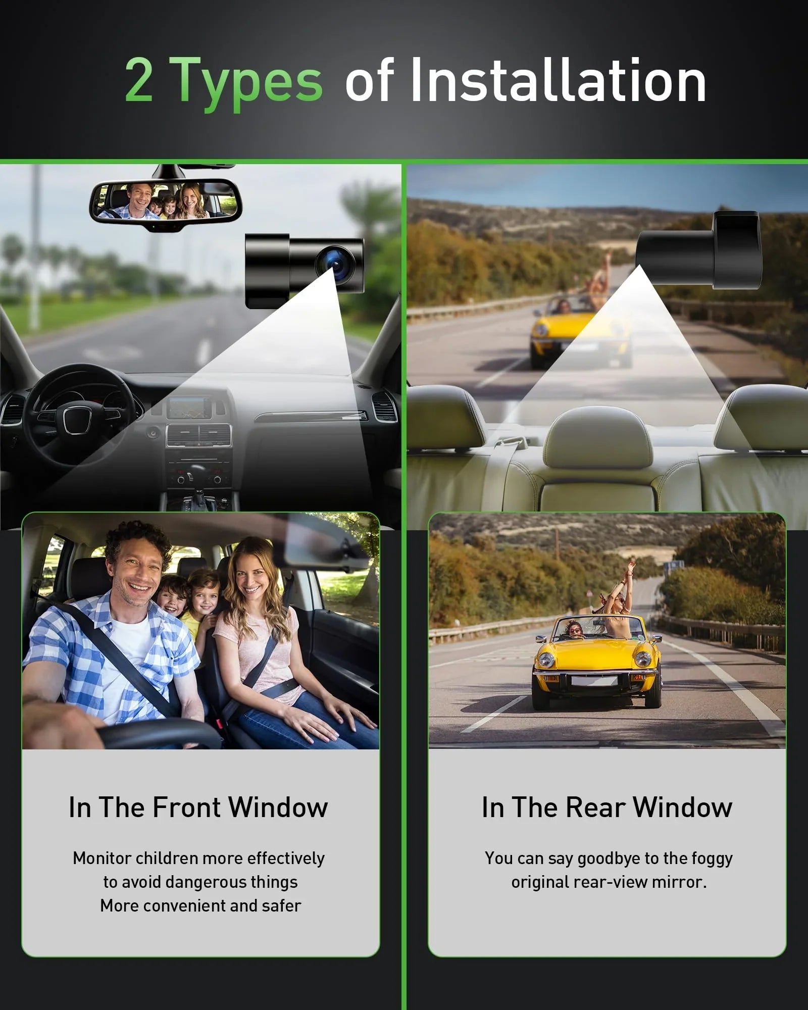 Advanced 4K+1080P WiFi dual dash cam, car front and rear dash cam, 3-inch  dual dash cam, night vision, 24 hours parking mode, loop recording, 170° wide angle, 64GB  card included