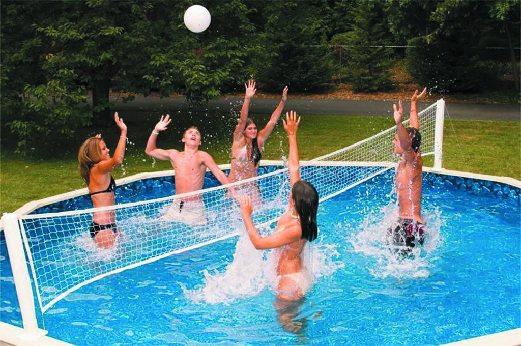 Swimline 30 Ft. Basketball and Volleyball Above Ground Combination Pool Game - White and Blue