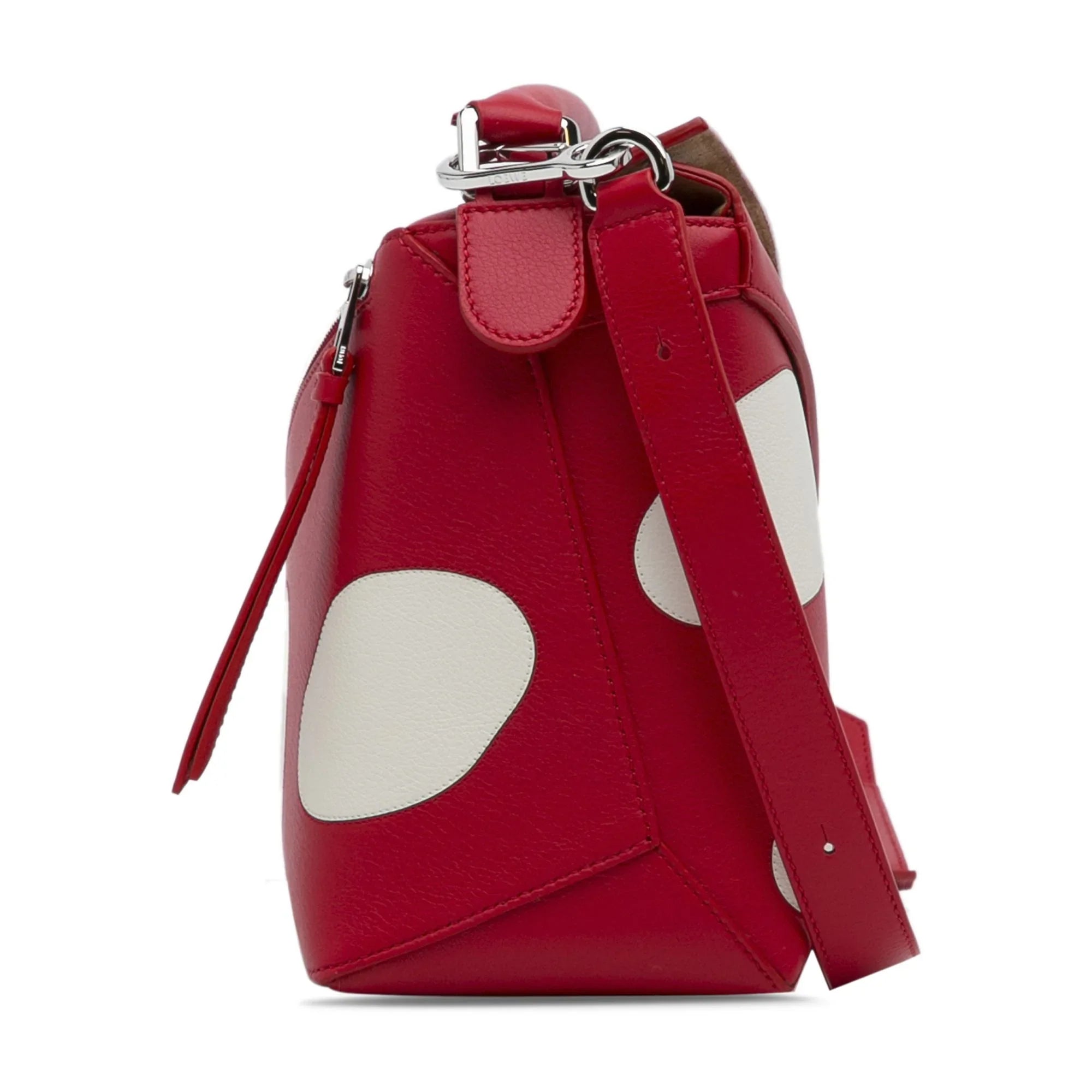 Pre-Owned Authenticated  Small Mushroom Puzzle Edge Calf Leather Red Satchel Unisex (Good)
