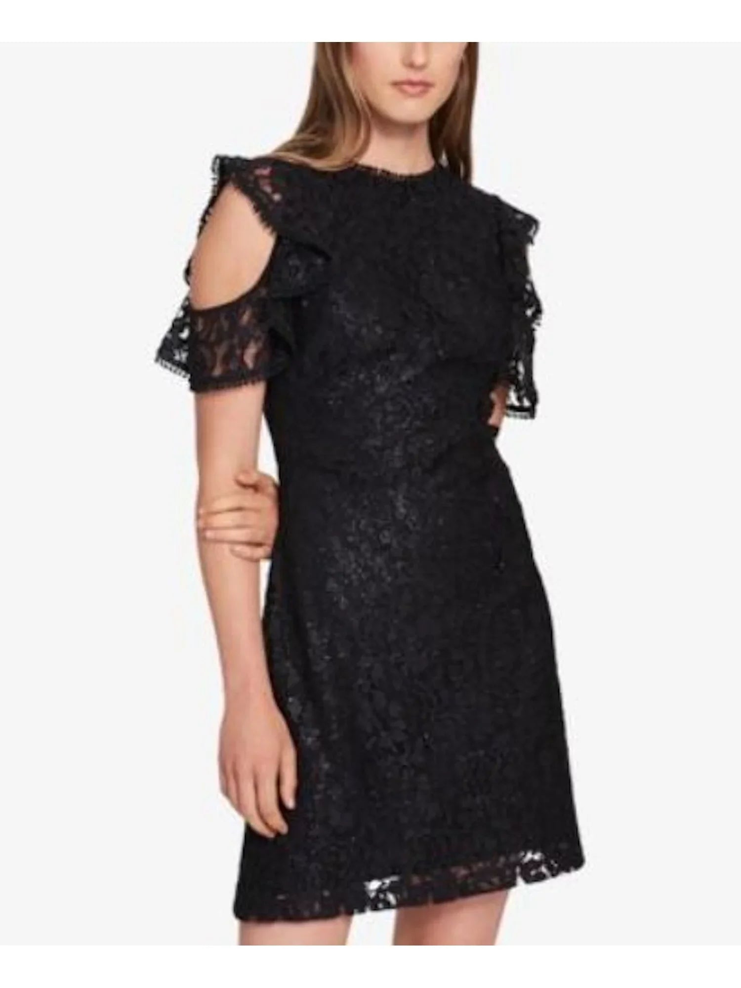 $140 Womens 1055 Black Cold Shoulder Cocktail Sheath Dress 12 +