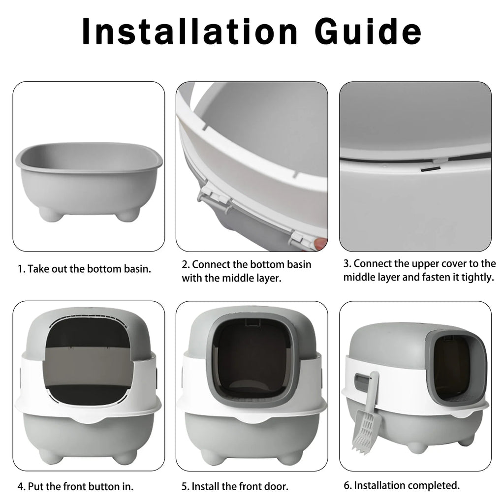 Large Cat Litter Box,Pets Enclosed Cat Litter Boxes,Odor Control,Jumbo Hooded,Gray,Door Isolate Smelly