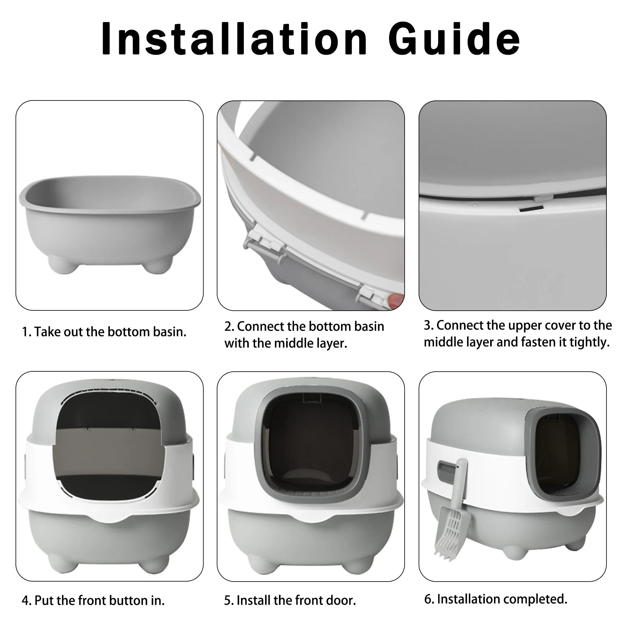 Large Cat Litter Box,Pets Enclosed Cat Litter Boxes,Odor Control,Jumbo Hooded,Gray,Door Isolate Smelly