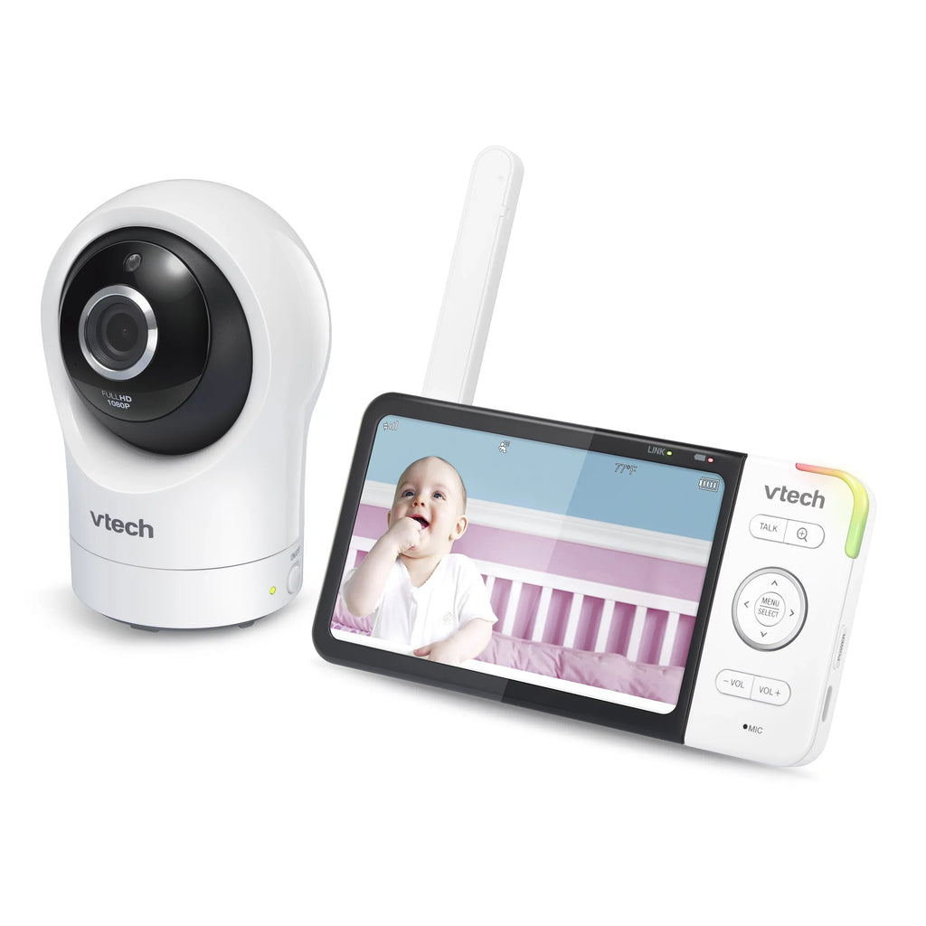 VTech Smart WiFi Video Baby Monitor with 5-inch High Definition Display and 1080p 360-Degree Panoramic Viewing Pan and Tilt  Camera, , White