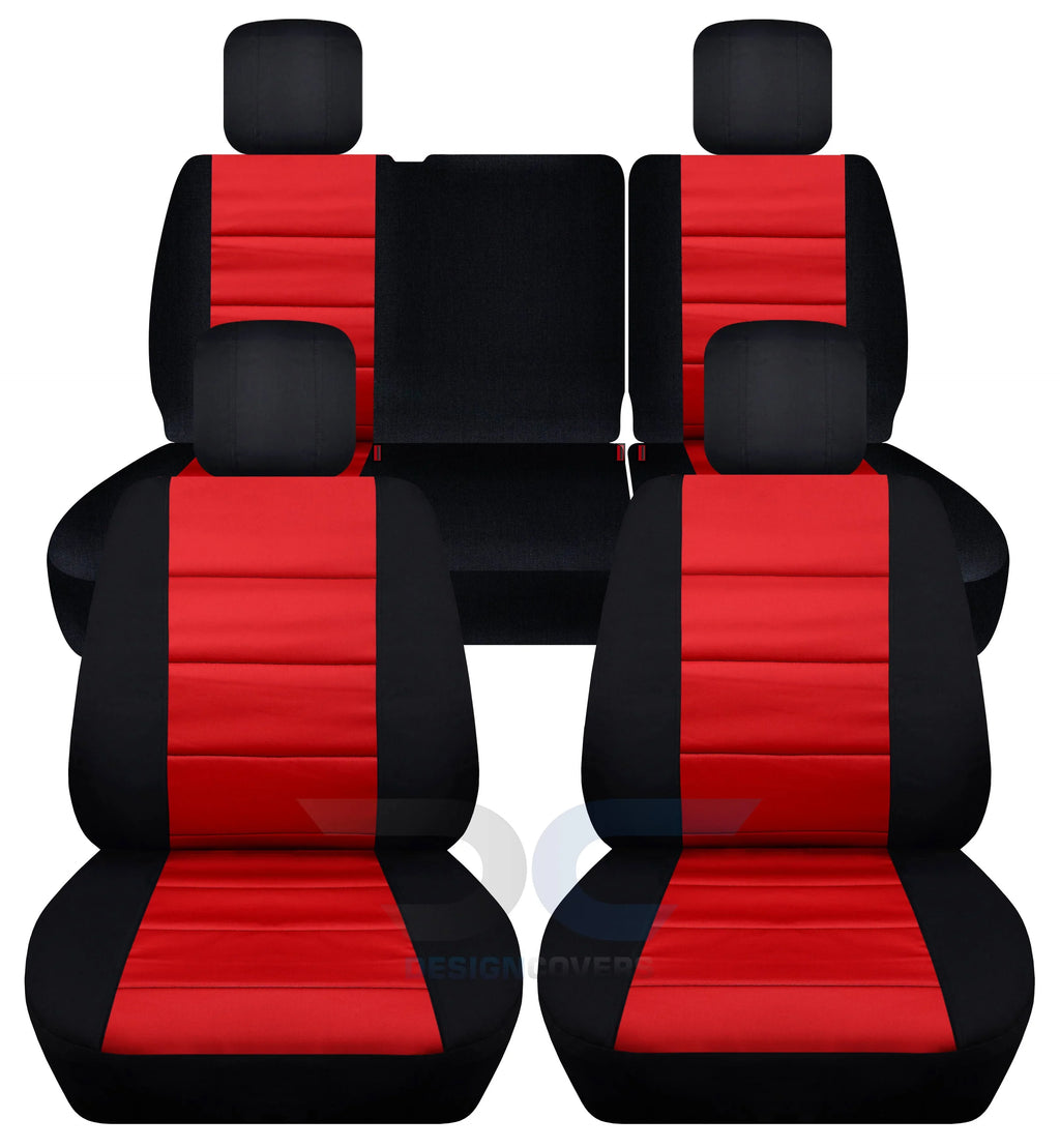 '-Designenclosures Fits 2011-2012 Jeep Wrangler  4-Door Cotton Seat Covers:Black and Red - Front & Rear Split Bench