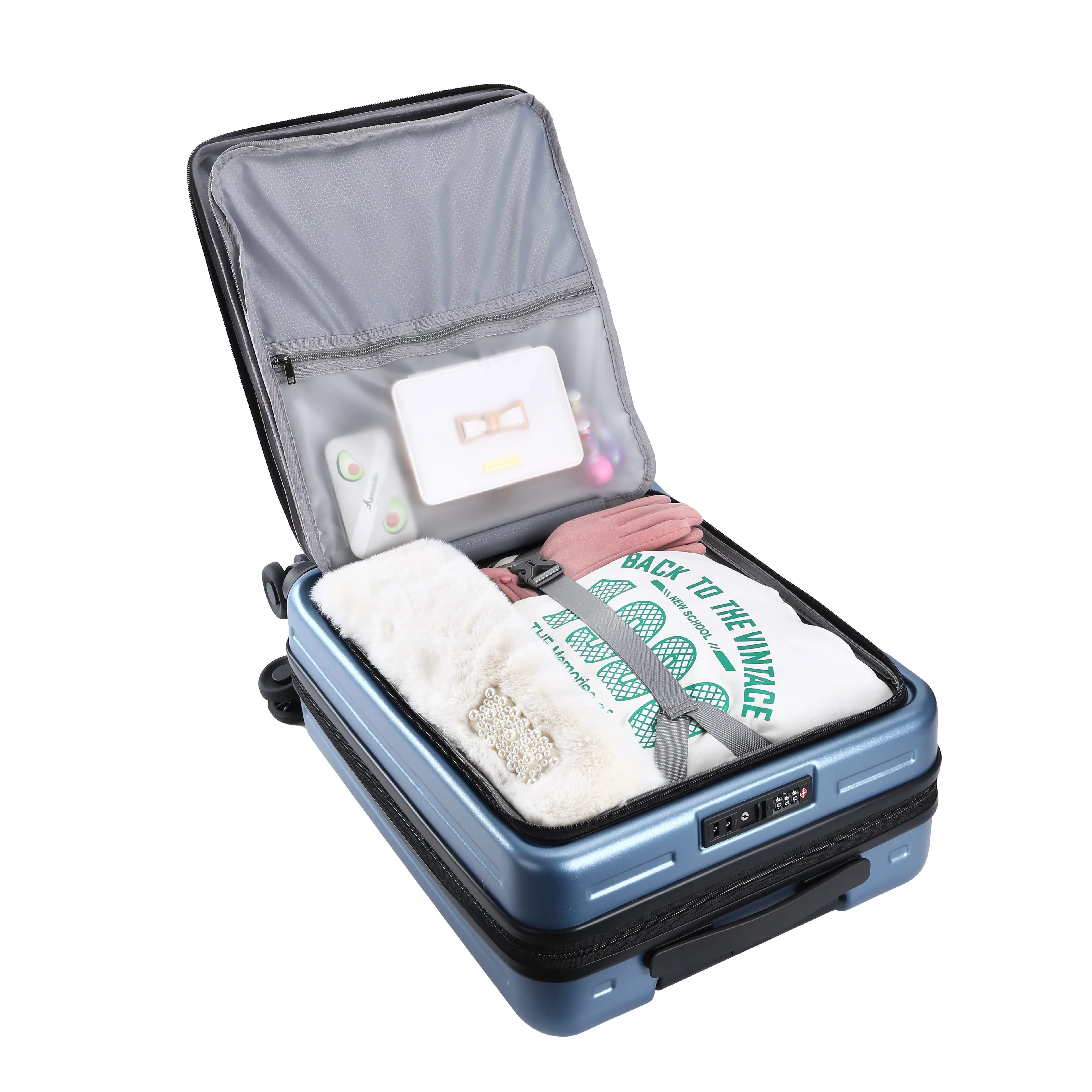 2 Piece 20/24 Luggage Set, Only 20 with Front Laptop Pocket & Expandle, Lightweight + Hardshell Suitcase with  Lock & Spinner Wheels, 20 Inch 37~41L + 24 Inch 65L, Ice Blue