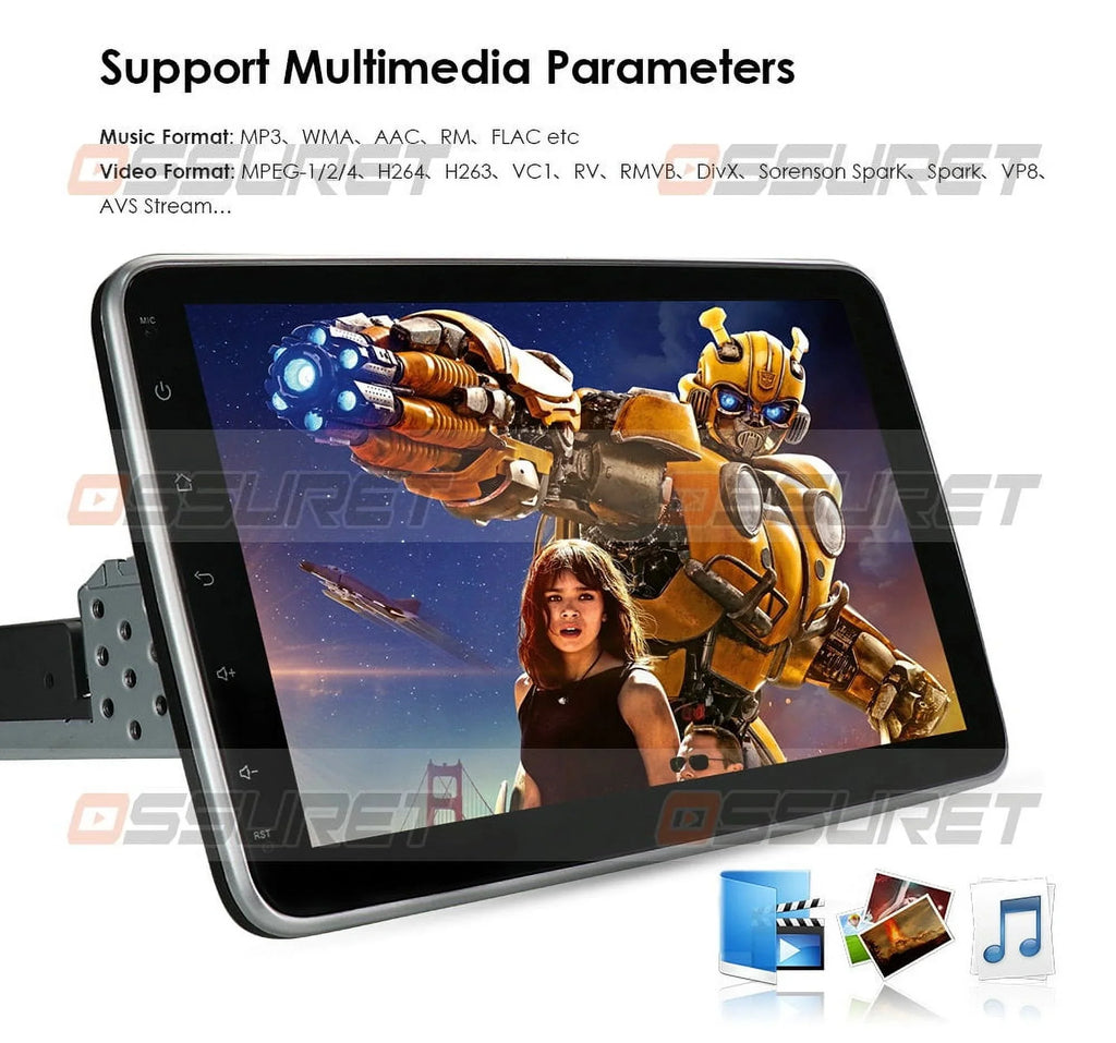 Hizpo Single 1  Rotatable 10.1'' Android 10 Touch Screen With Apple Carplay& Android Auto Car Stereo Radio  Navigation Wifi Bluetooth