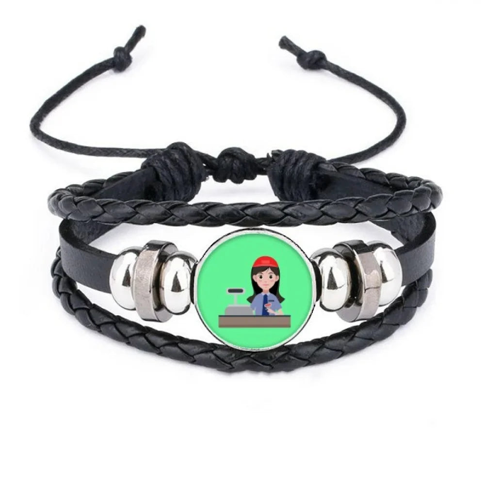 Service Cashier Supermarket Checkout Bracelet Braided Leather Woven Rope Wristband