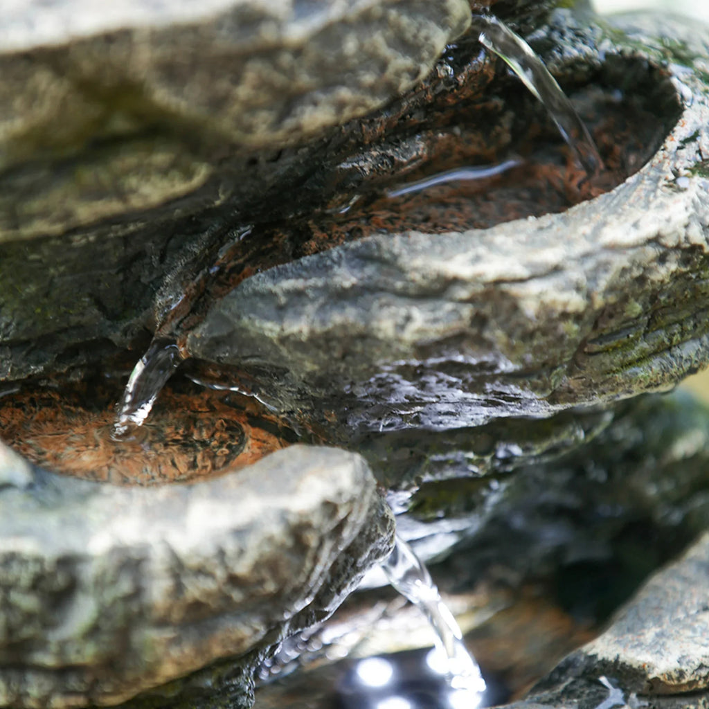 9x5x14" Indoor Gray Stone-Look Water Fountain, 7-tier Polyresin Cascading Rock Tabletop Fountain with  Light