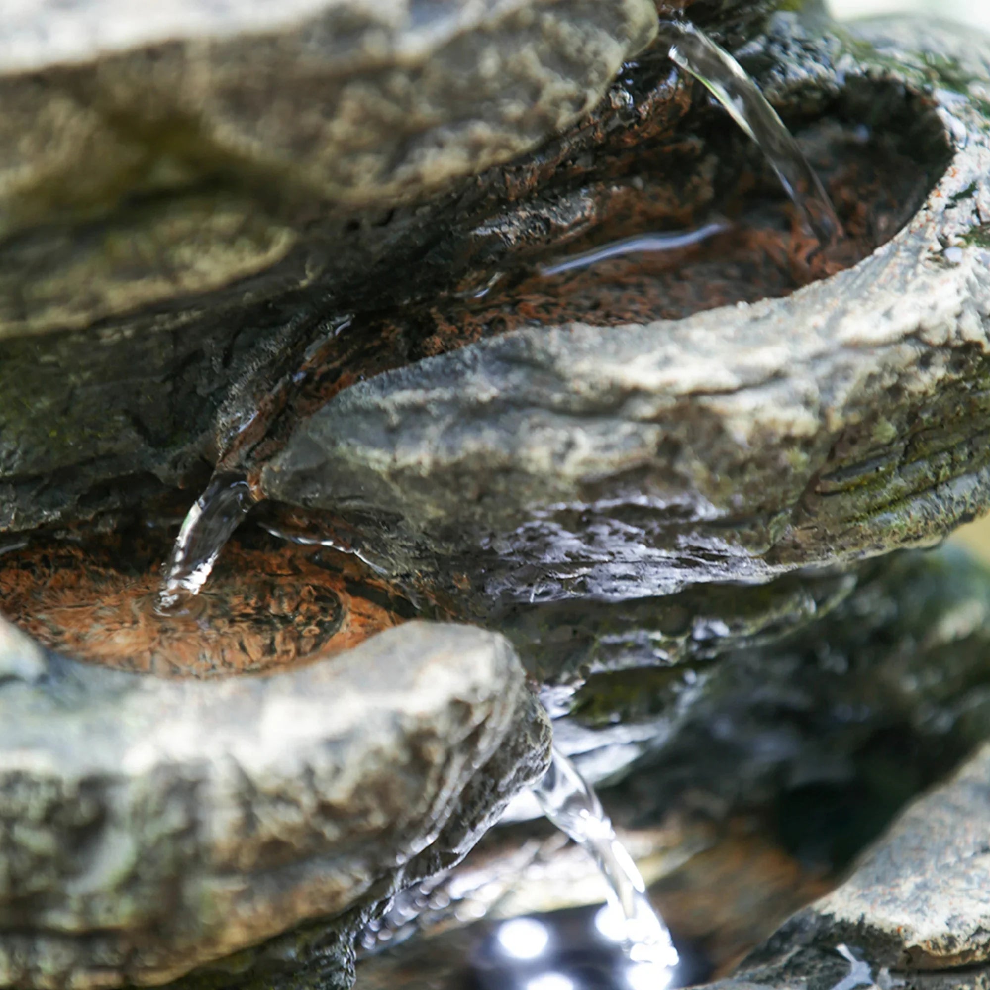 9x5x14" Indoor Gray Stone-Look Water Fountain, 7-tier Polyresin Cascading Rock Tabletop Fountain with  Light