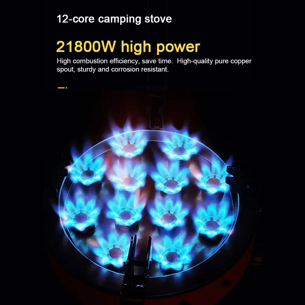 12-Core Camping Stove, Windproof and High-Power Gases Stove - Outdoor Furnace for Camping