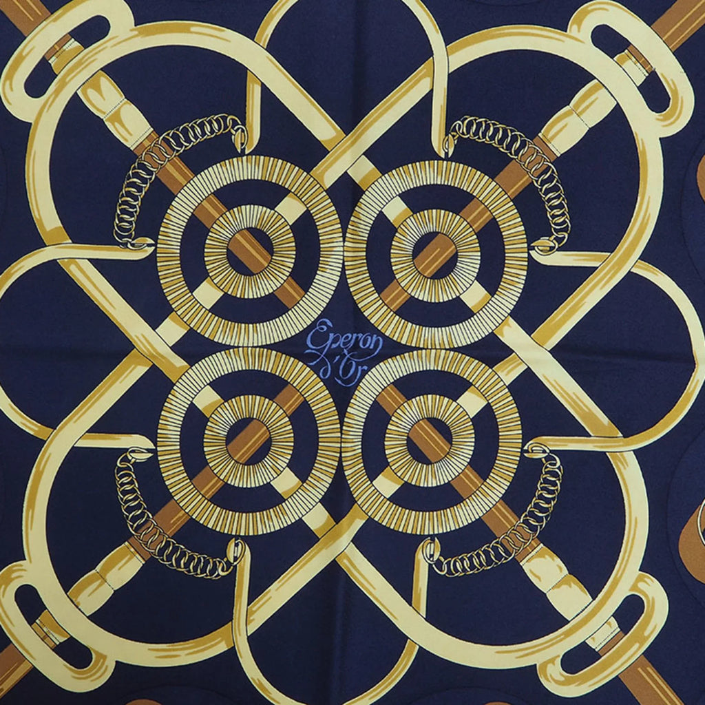 Pre-Owned  Hermes Carre 90 Eperon d'or Golden Spur Pellier Black x Yellow .d'ORiGNY Scarf Muffler (Good)