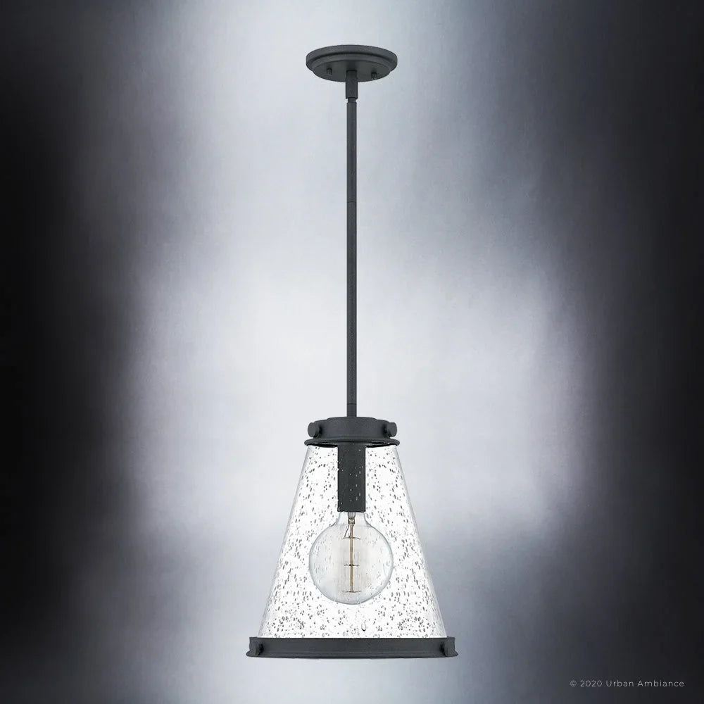 Luxury Modern Farmhouse Indoor Pendant, 14.75'' x 13.00'', with Casual Style Elements, Transitional Design, Black Sand Finish and Clear Seeded Glass,