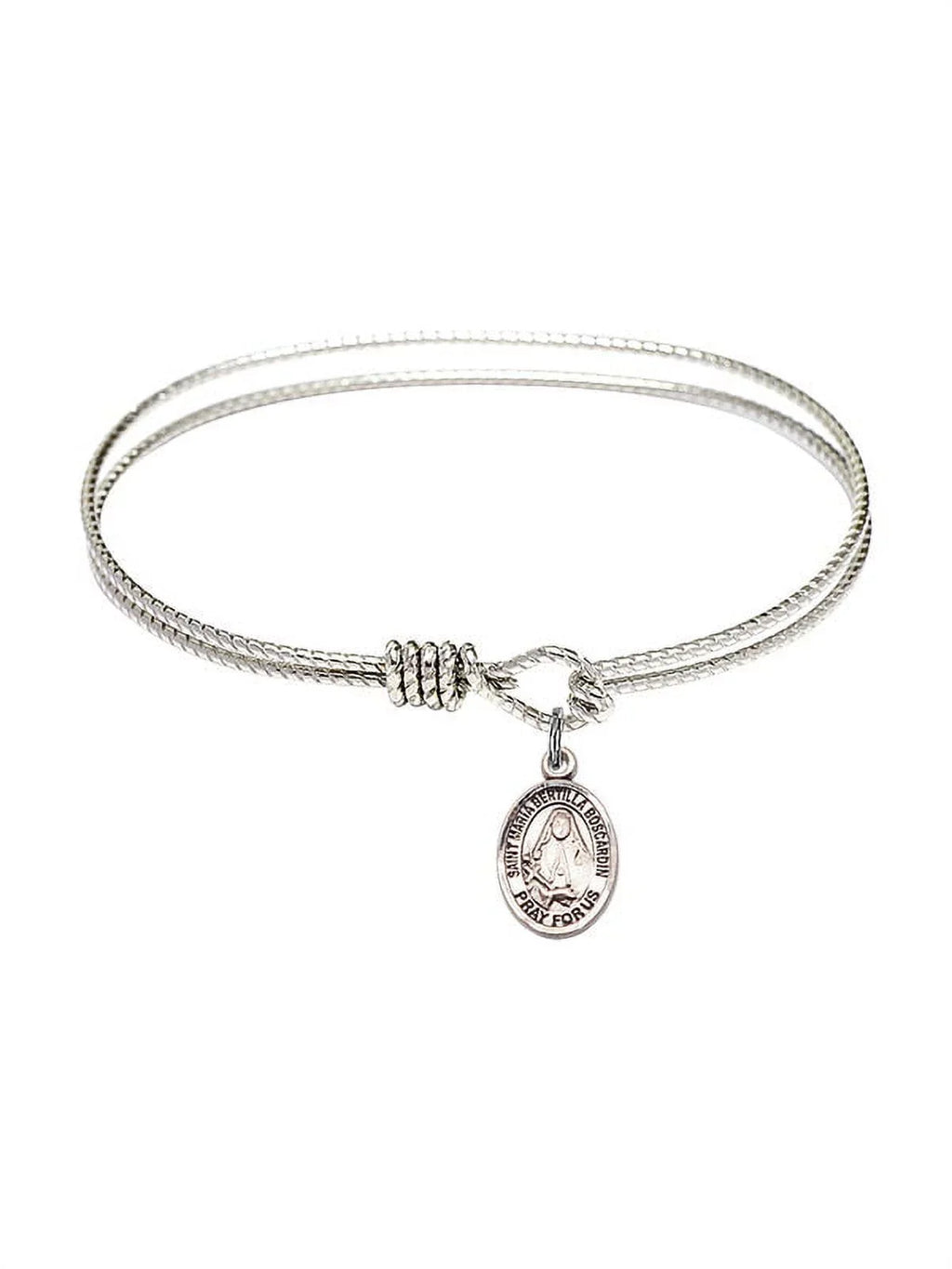 6 1/4 inch Oval Eye Hook Bangle Bracelet w/ St. Maria Bertilla Boscardin in Sterling Silver