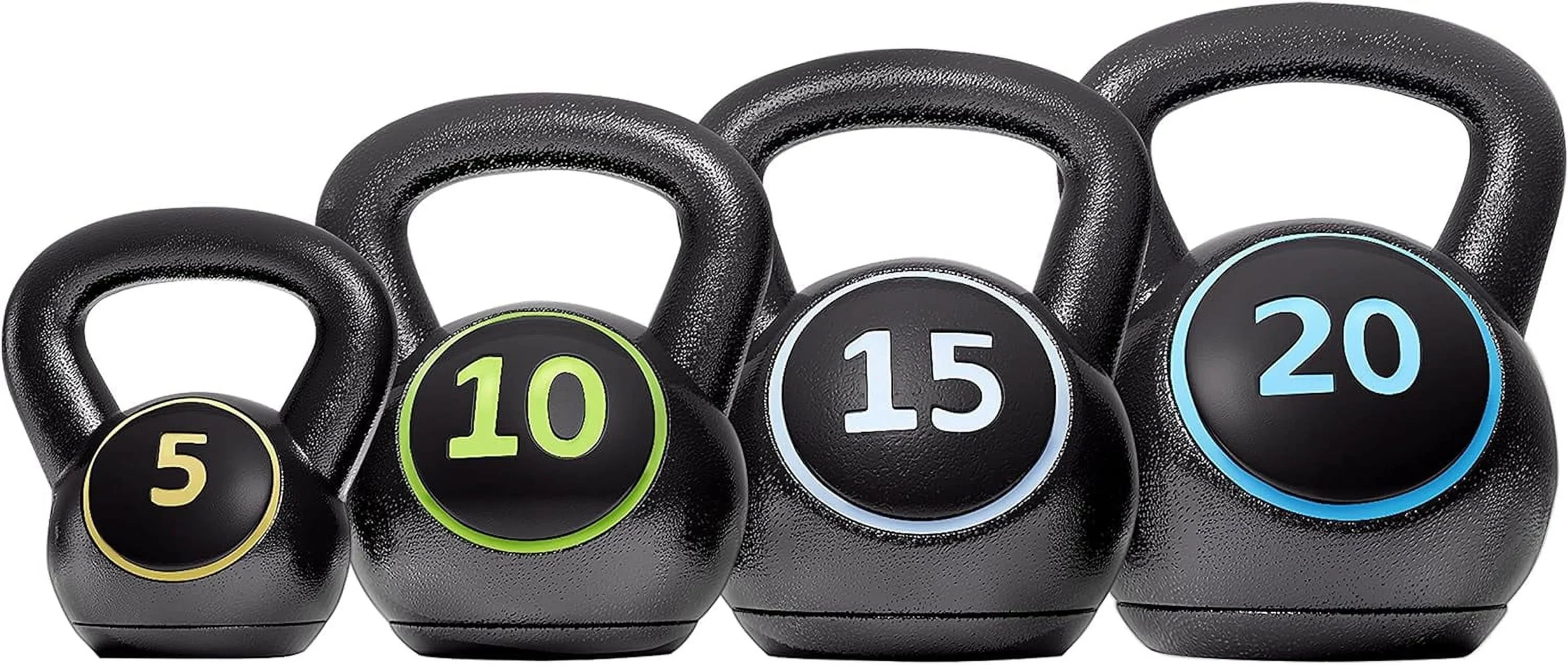 Kettlebell Sets 4 Piece Strength Training KettleBells Weight Set 5lb, 10lb, 15lb, 20lb Kettle Bell for Women & Men for Full Body Workout & Exercise Fitness
