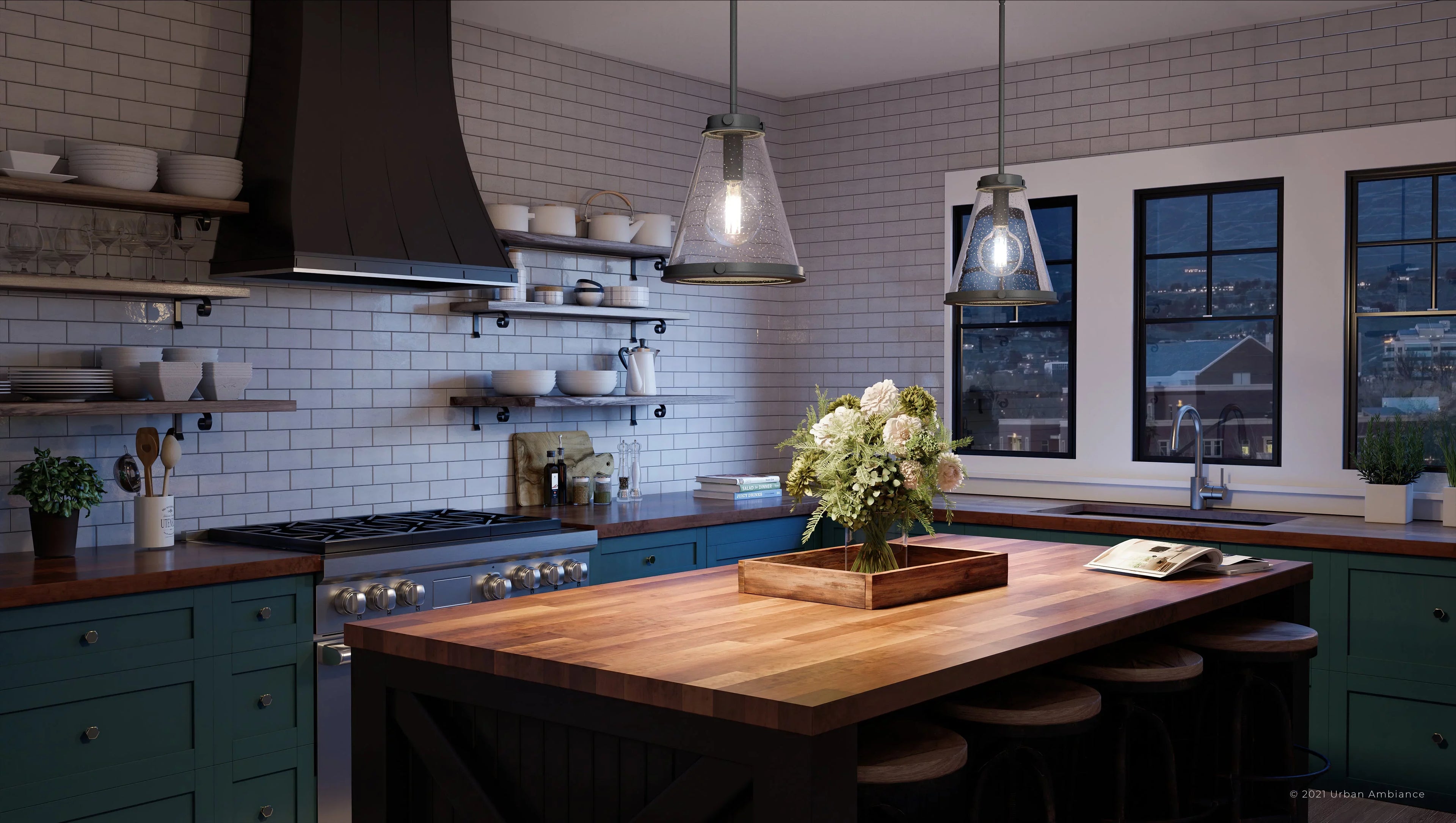 Luxury Modern Farmhouse Indoor Pendant, 14.75'' x 13.00'', with Casual Style Elements, Transitional Design, Black Sand Finish and Clear Seeded Glass,