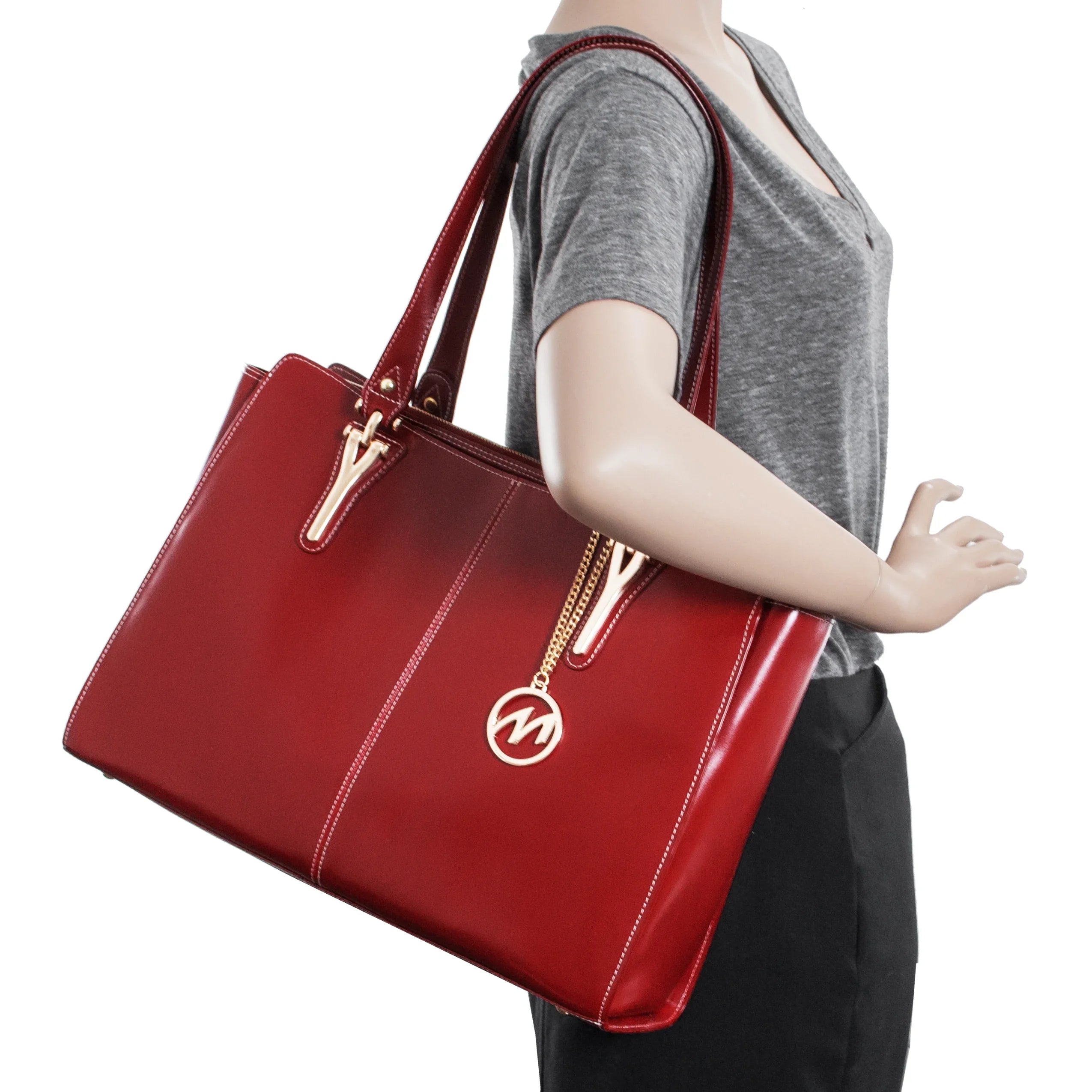 Glenna Leather Shoulder Tote, 97556, Red