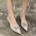 Crystal Luxury  High Heels Women Mules Shoes Sexy Pointed Toe Sandals 2024 Summer Designer Dress Flip Flops Pumps Slides