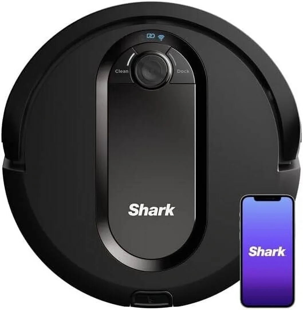 Restored Shark   Robot Vacuum with Row-by-Row Cleaning, Powerful Suction, Perfect for Pet Hair, Wi-Fi, Carpets & Hard Floors (Black)- Renewed