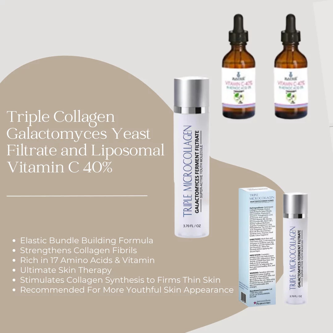 Triple Collagen Galactomyces Yeast Filtrate and Liposomal Vitamin  40% 1-Pack