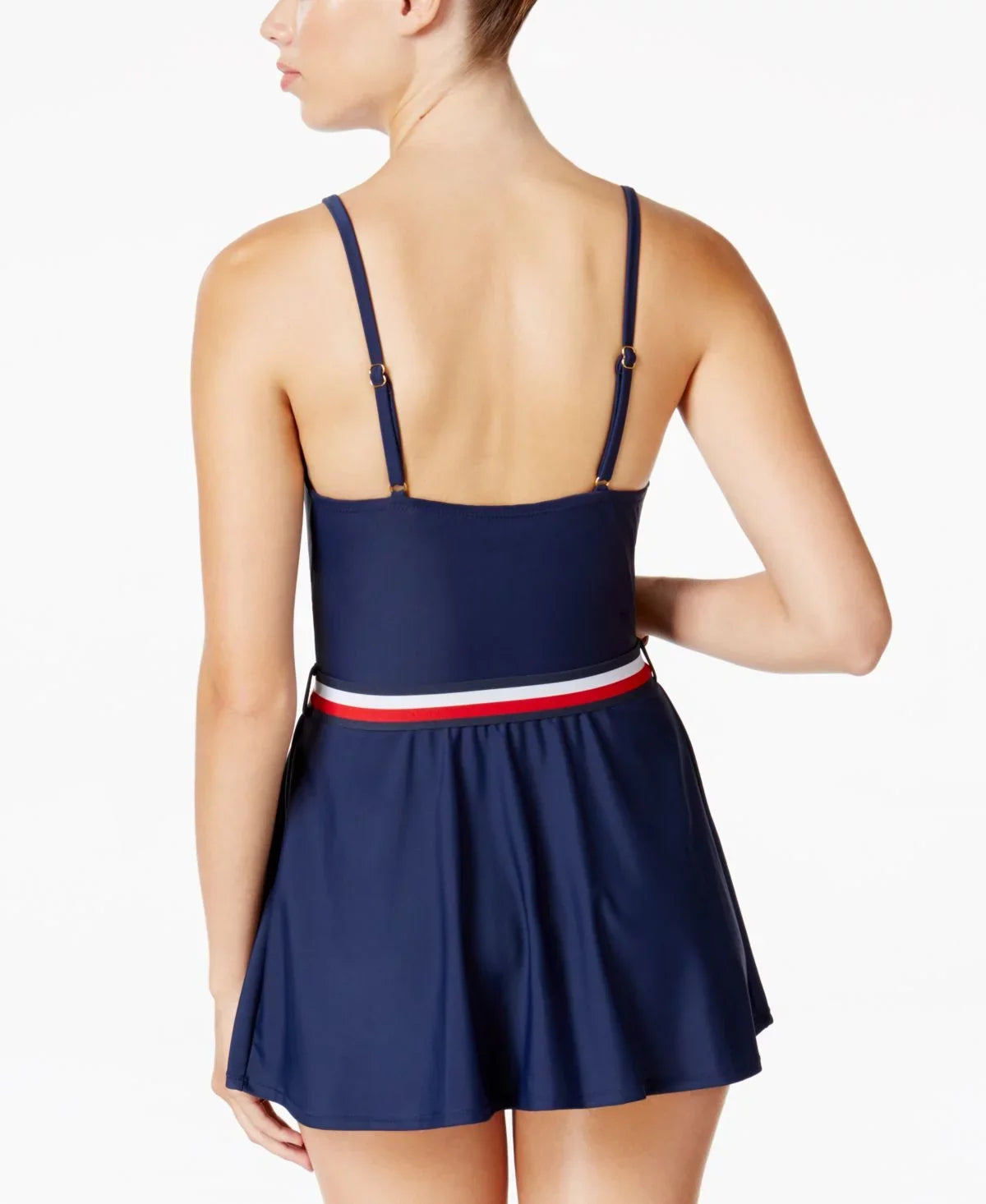Women's Belted One Piece Dress Swimsuit, Blue, 10