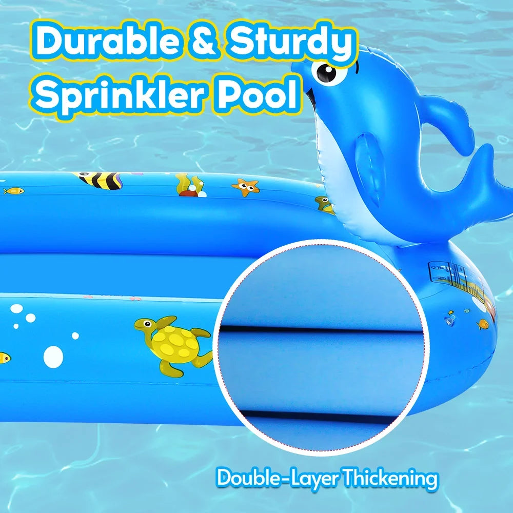 Large Durable Inflatable Pool with Sprinkler - Swimming Kiddie Pool Sprinkler for Kids, Summer Pool for Backyard