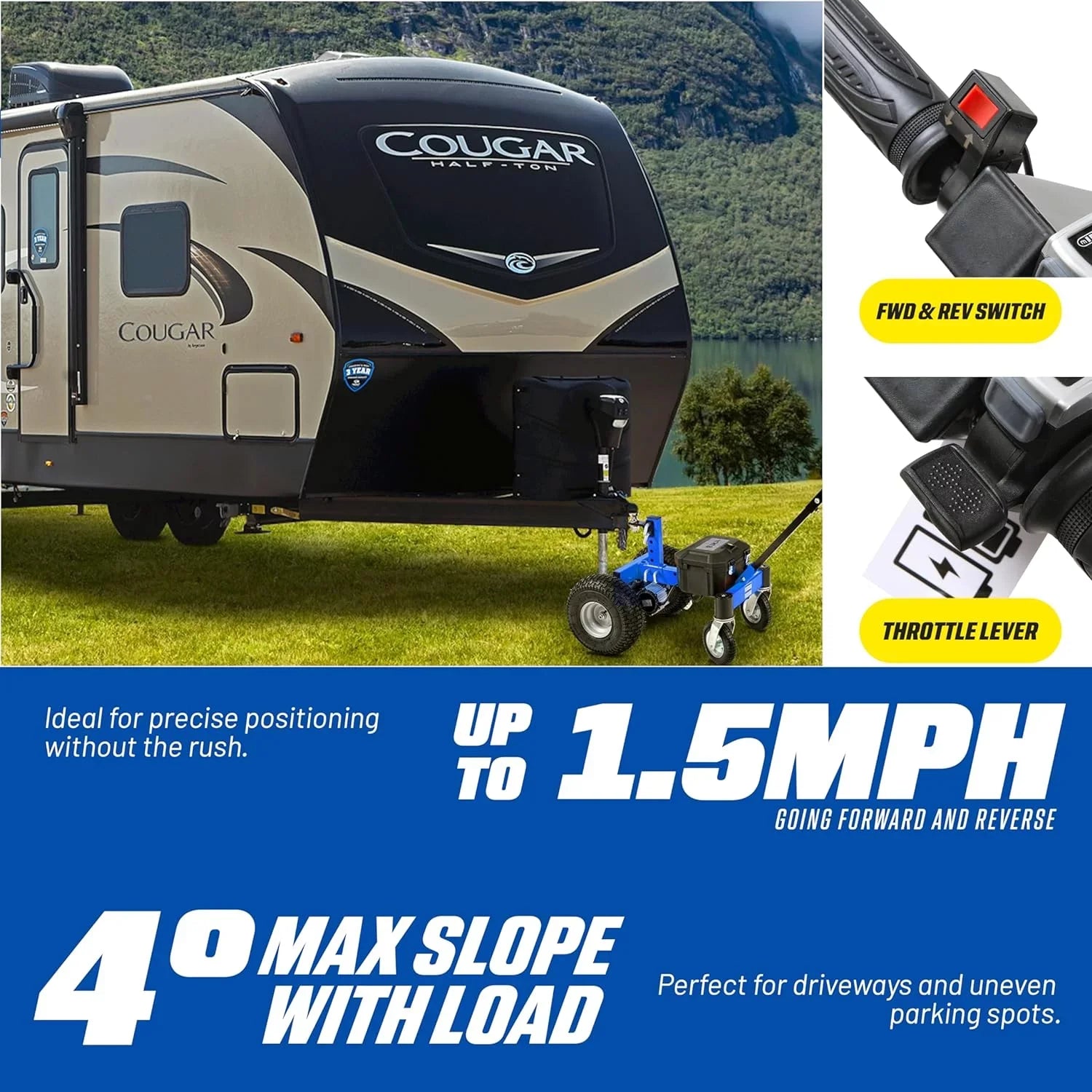 Goodyear Advanced Electric Trailer Dolly – 3600LBS Max Trailer Weight, 600LB Tongue Weight,  24V 800W 7Ah, Quiet Operation, /Boat/Utility/Jet Ski Mover with Commercial 2" Ball Hitch Mount