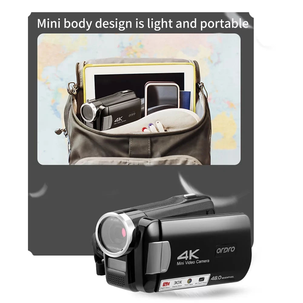 4K Digital Video Camcorder  Recorder 48MP 30X Digital Zoom  Night Vision 3.0 Inch  Touchscreen with Battery Remote Control Carry Bag