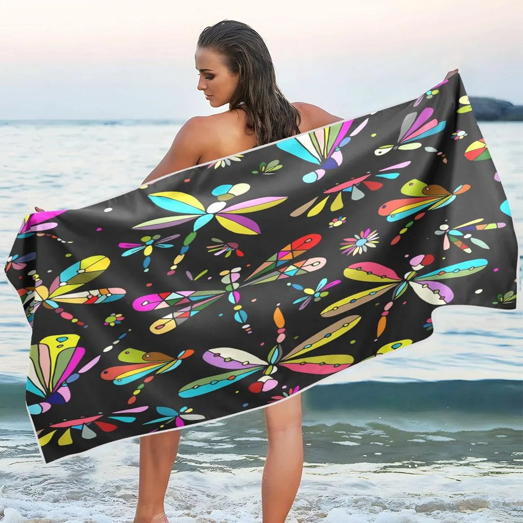 Bestwell Dragonfly Beach Towel - Super Absorbent Oversized Travel Towels - Lightweight Compact Quick Dry Towel for Swimming Camping Holiday（386）