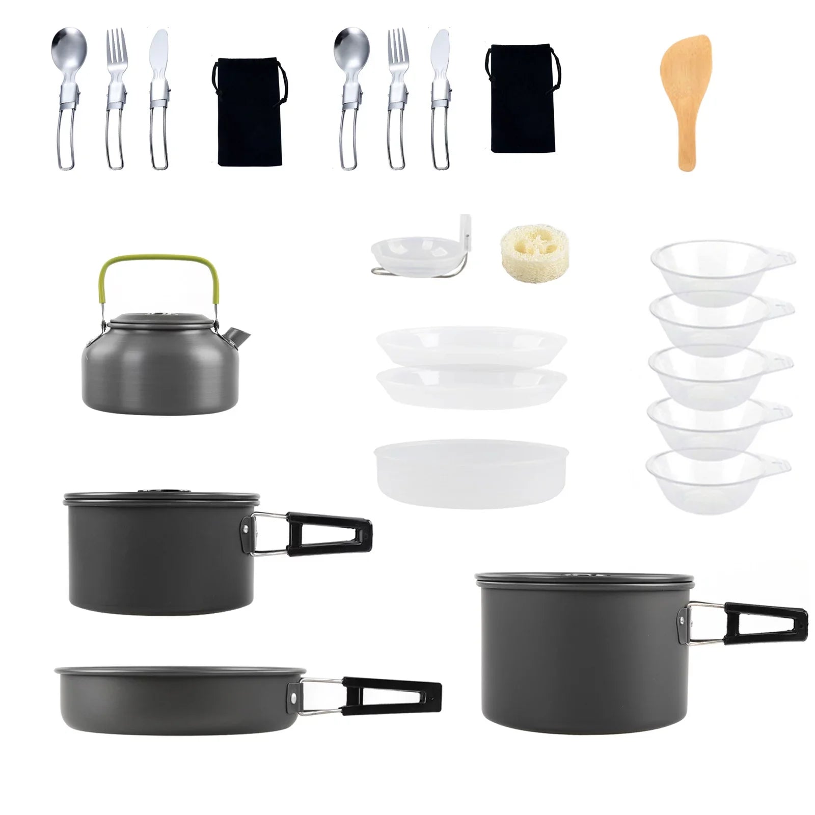 Htovila Kitchenware Set, Non-Stick Camping Cookware Mess Kit with Kettle for Hiking and Backpacking