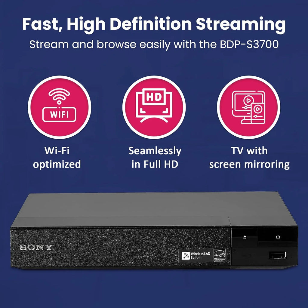 Sony - Blu-Ray Disc Player with Built-in Wi-Fi - Netflix, You Tube + Remote Control + NeeGo High-Speed  Cable /Ethernet NeeGo Lens Cleaner