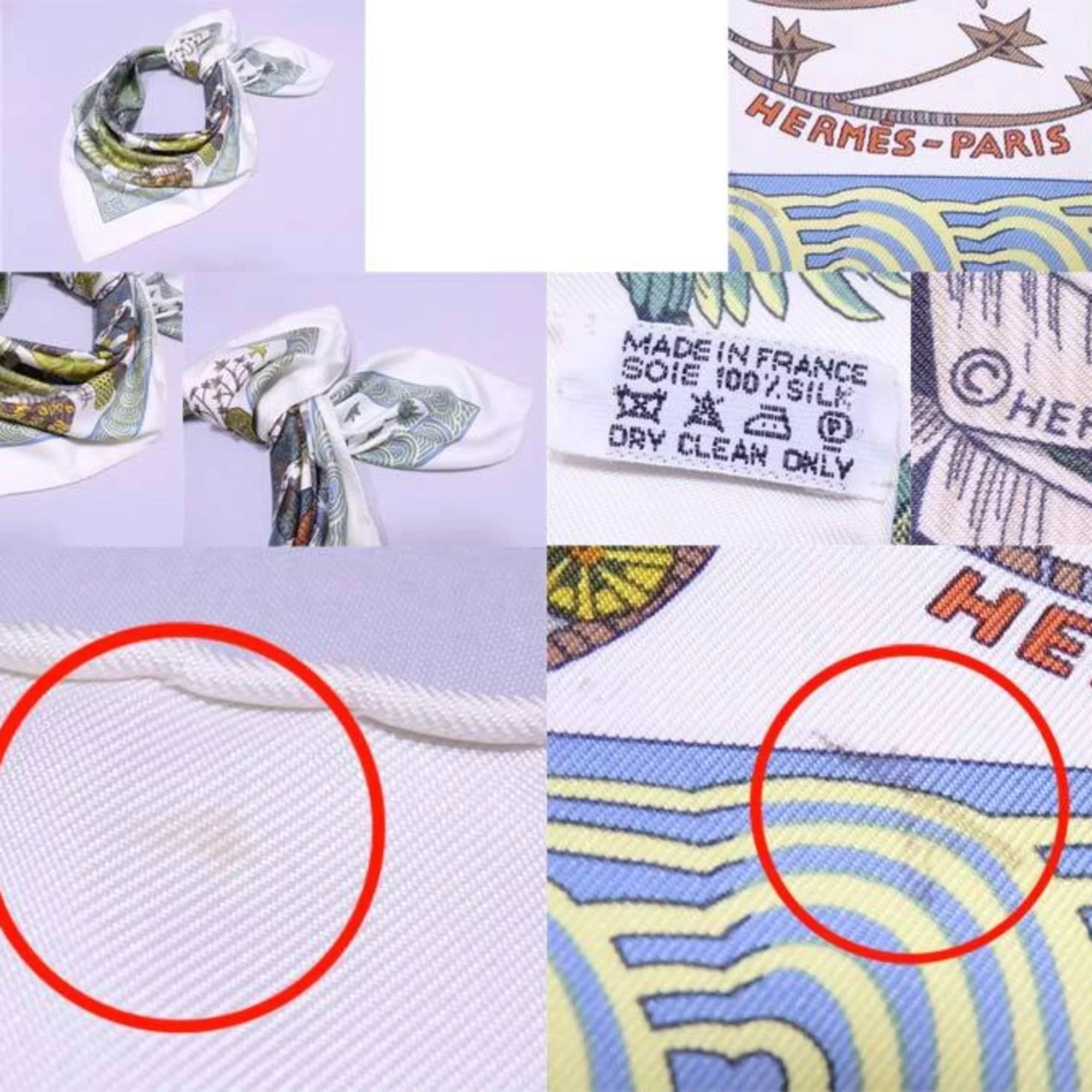 Pre-Owned Hermes  scarf Carre 90 silk white x multicolor ladies (Good)