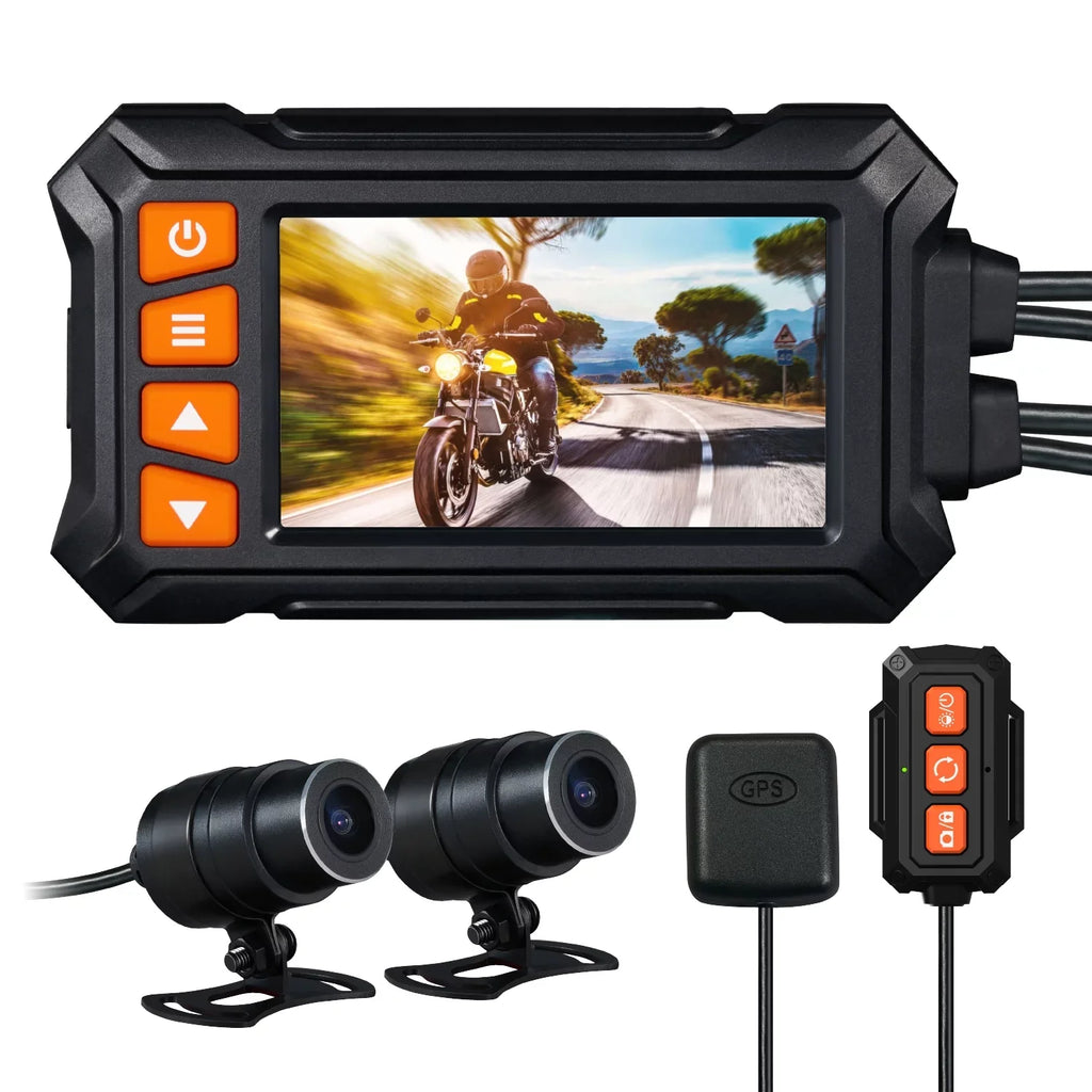 Dual 2K 30fps/1080P 60fps Motorcycle Camera, All Waterproof Dash Cam 3''  Front and Rear 150° Wide Angle with Wired Remote, Wi-Fi, ,  and Race Mode, Max up to 256GB