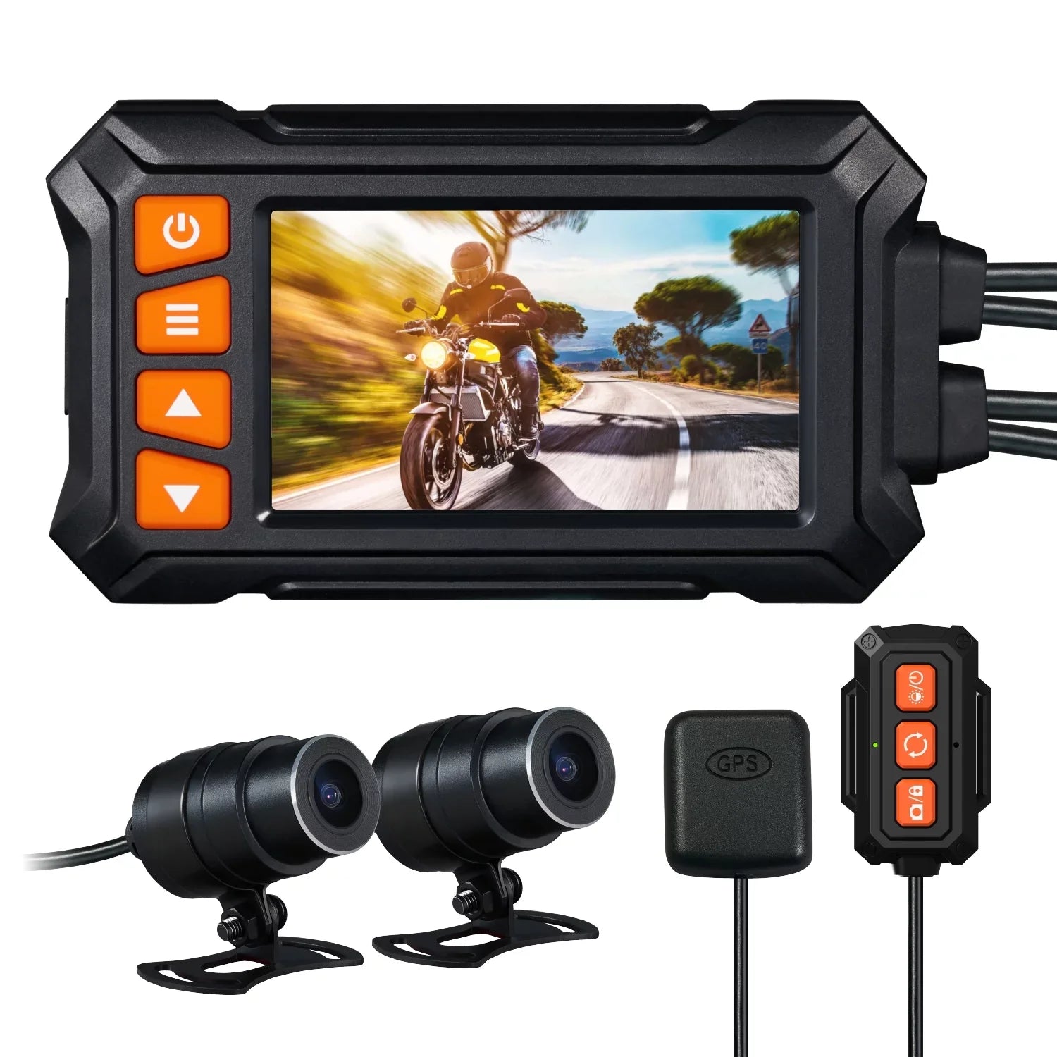 Dual 2K 30fps/1080P 60fps Motorcycle Camera, All Waterproof Dash Cam 3''  Front and Rear 150° Wide Angle with Wired Remote, Wi-Fi, ,  and Race Mode, Max up to 256GB