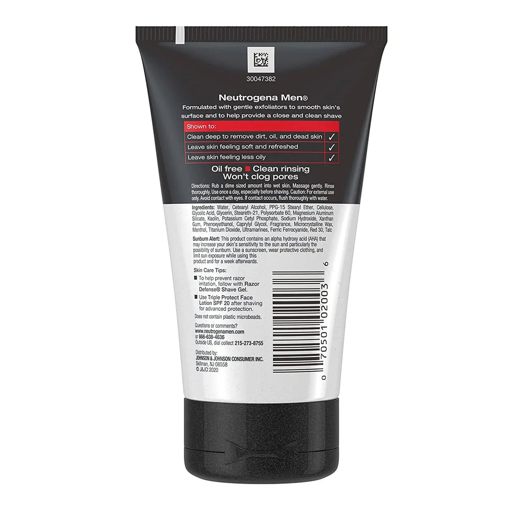 (4-Pack) Neutrogena Men Exfoliating Razor Defense Daily Shave Face Scrub, Conditioning Facial Cleanser for Smoother Skin And Less Razor Irritation, Dye-Free, 4.2 fl. oz