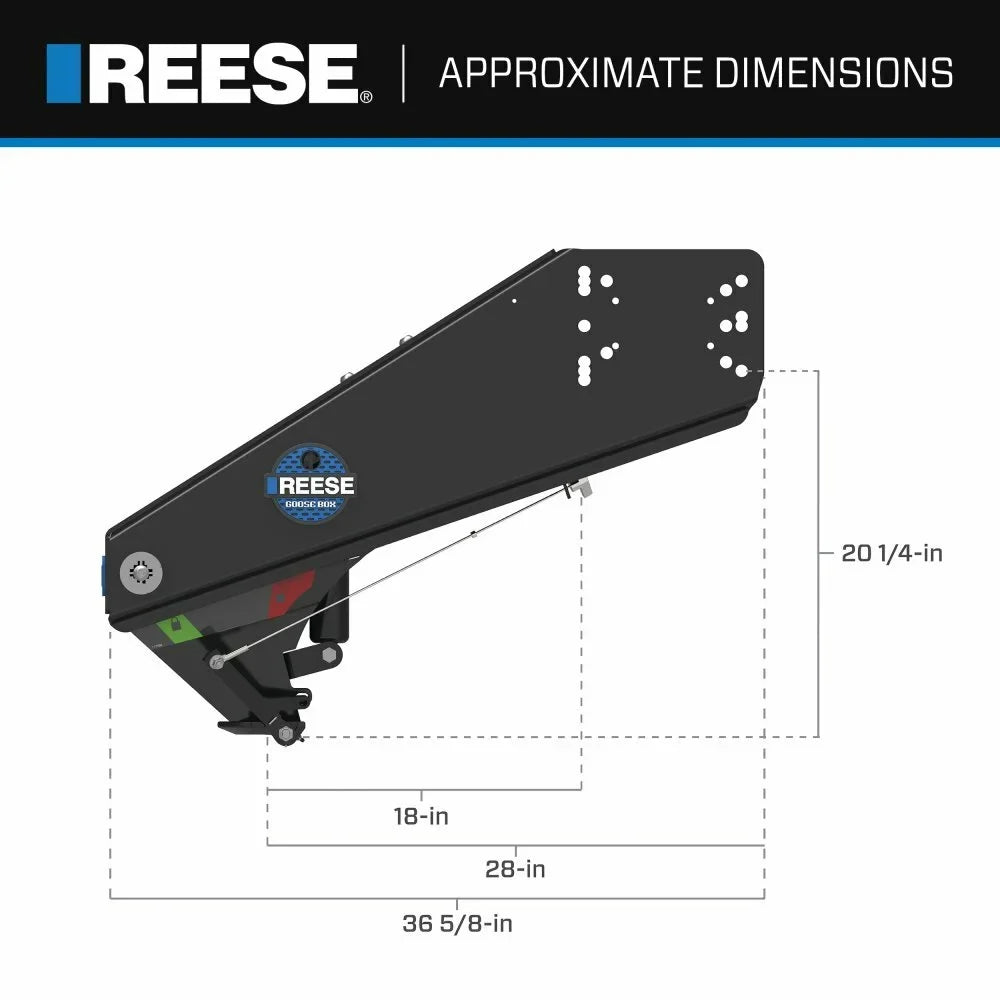 Reese 20k Gen 3 Goose Box 5th Wheel Pin Box, Air Ride 20,000 lbs. Capacity, Fits Lippert (1621, 1716, 0719, Rhino), Fabex  600 Series w/ Chains
