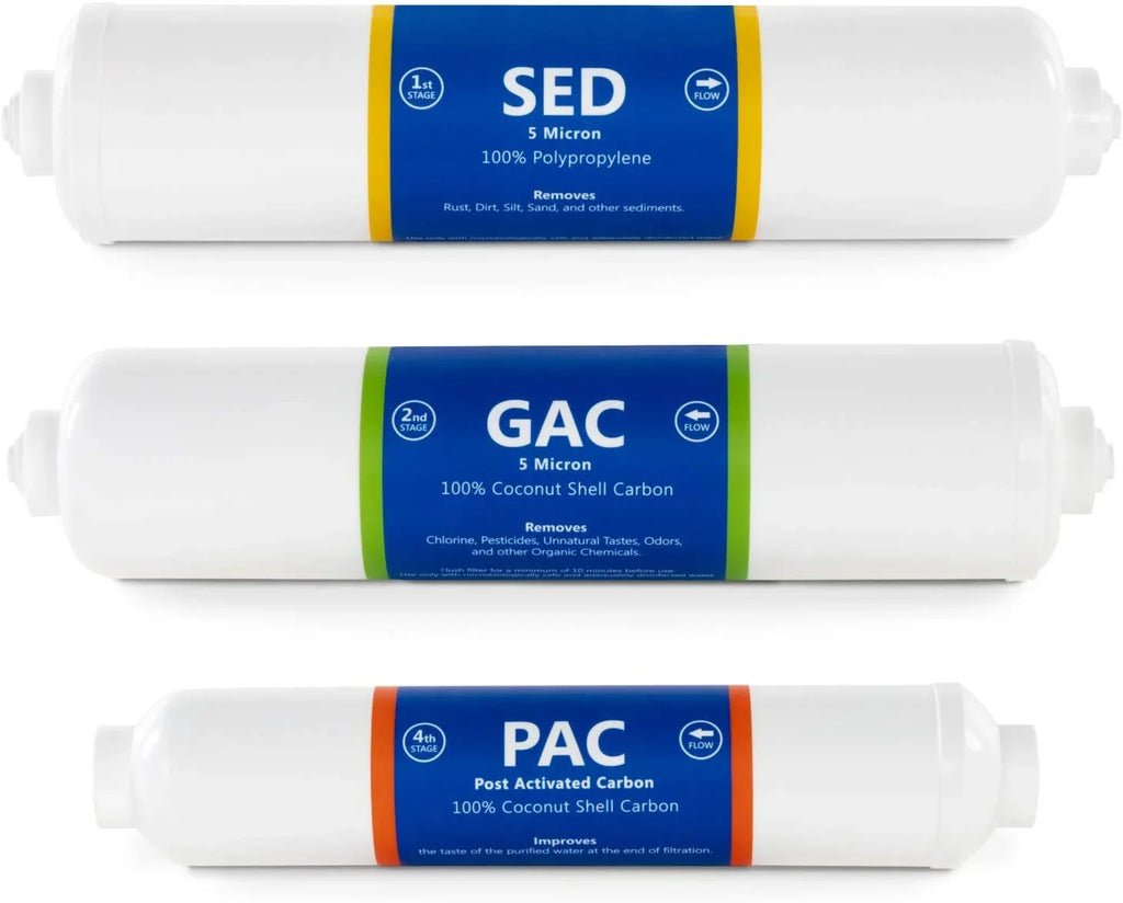 countertop reverse osmosis system replacement filter set  3 inline filters  1?4” quick connect filter cartridges - sediment, gac and pac carbon filters  6 month filter set