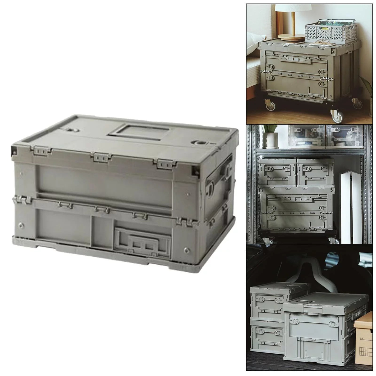 Storage Box Versatile Storage Bins Collapsible Crate Trunk Organizers Multifunctional Storage Containers Gray Green, 41x29.5x22cm