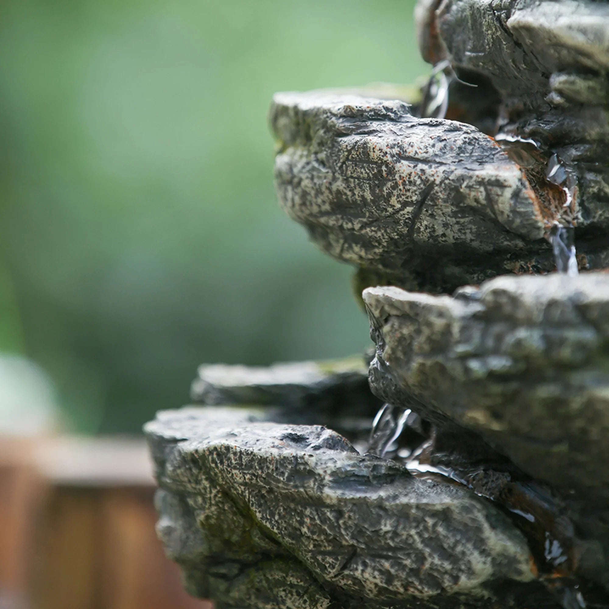 9x5x14" Indoor Gray Stone-Look Water Fountain, 7-tier Polyresin Cascading Rock Tabletop Fountain with  Light