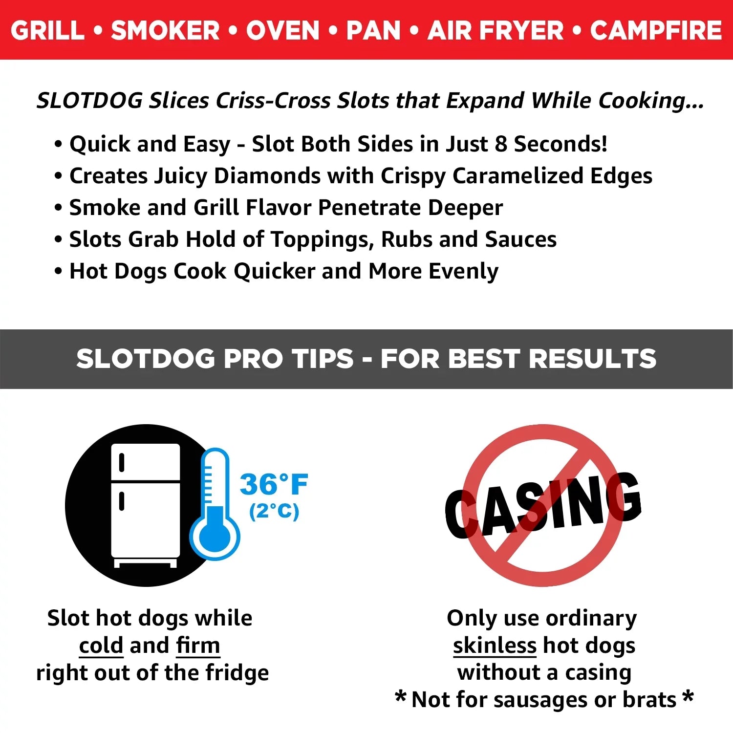 '- Hot Dog Slicing Tool - Stainless Steel Cutter Blades for Kitchen, Grilling, Tailgating, Camping and Backyard Outdoor  - 10 inch - Red