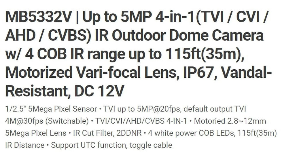 Eyemax  - - 5MP  Vandal  Camera 2.8-12mm Motorized, 4    12V