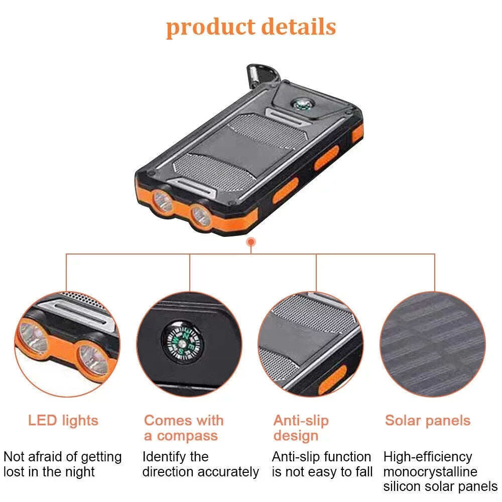 Super 10000000mAh  Portable Charger Solar Power Bank for Cell Phone, Black.