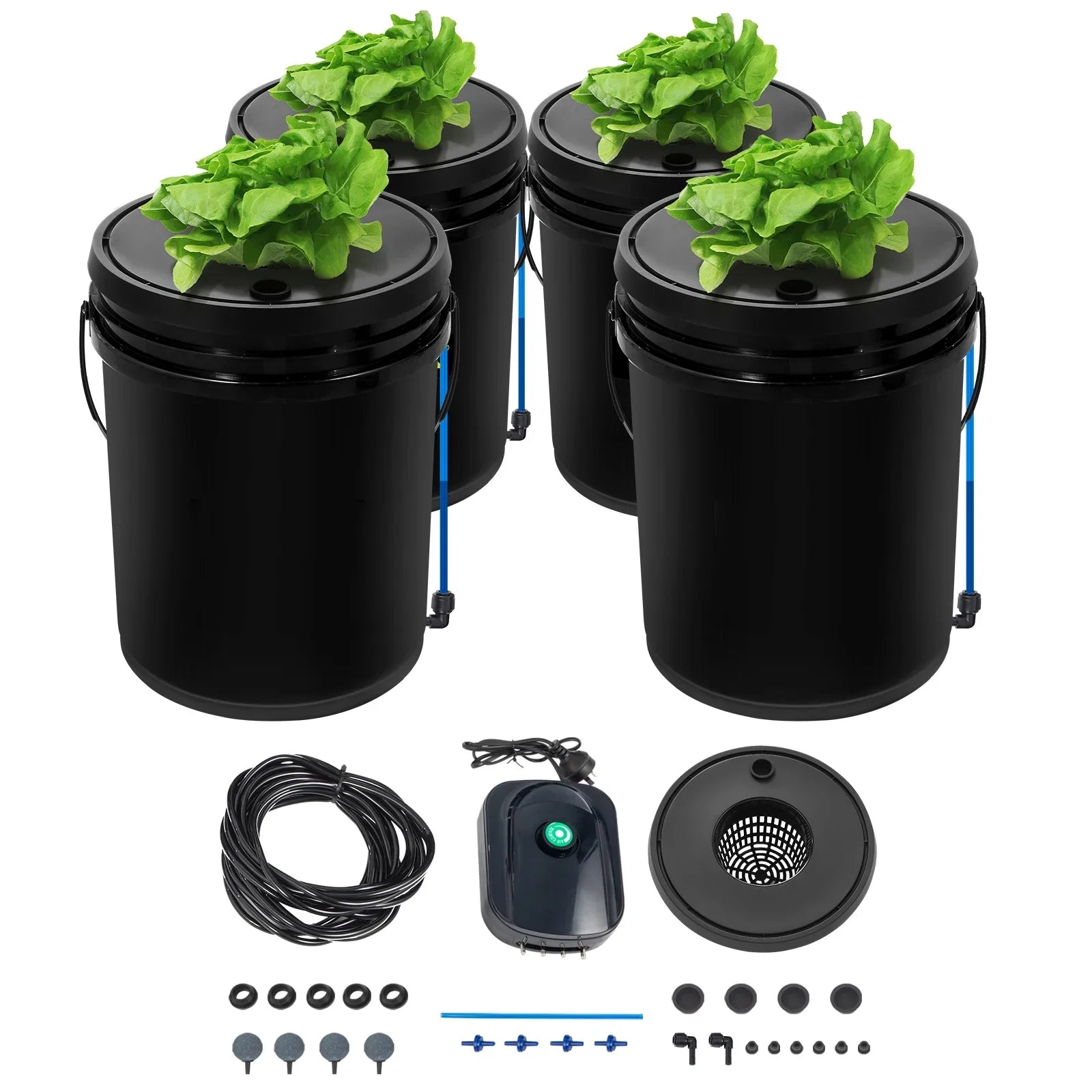 5 Gallon 4 Buckets  Hydroponic System Deep Water Culture Growing Bucket, Hydroponics Grow Kit with Pump
