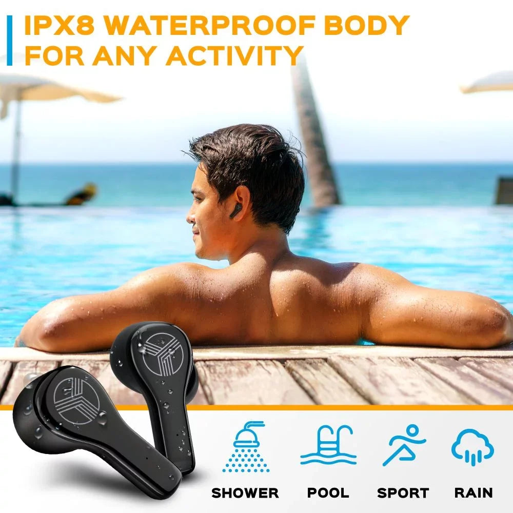 '- True Wireless Earbuds,  Waterproof Earbuds with up 28H of Play Time, Bluetooth 5.1, Touch Control and Noise Isolation, Includes Charging Case w/Wireless Charging, - Port, Black