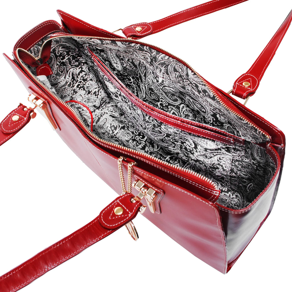 Glenna Leather Shoulder Tote, 97556, Red