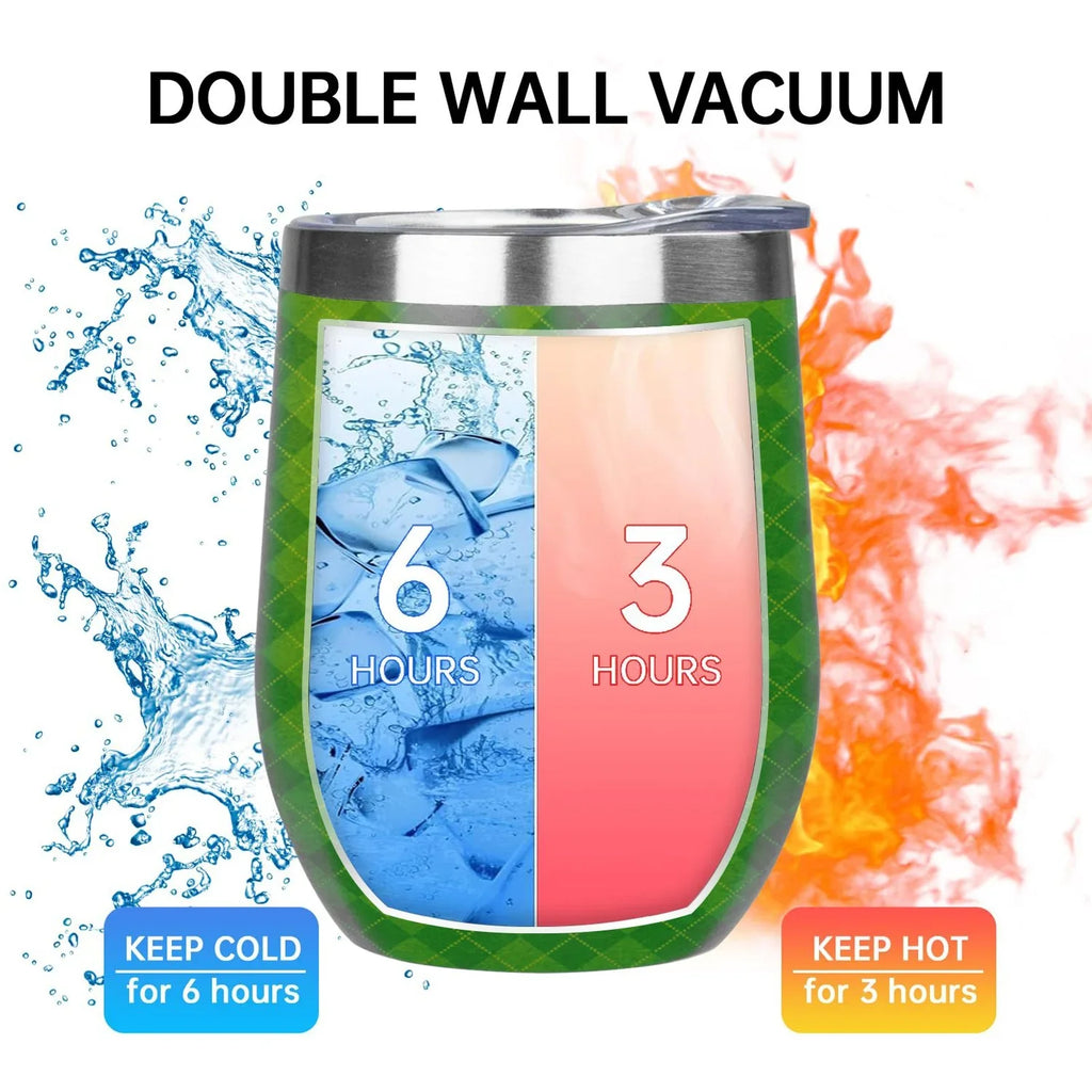 Hidove 12oz 304 Stainless Steel Vacuum Insulated Cups, Green Argyle Textured Background Eggshell Cup  Shape Tumbler Cups with Lid, Double Layer Insulation Wine Cup Big Belly Cup