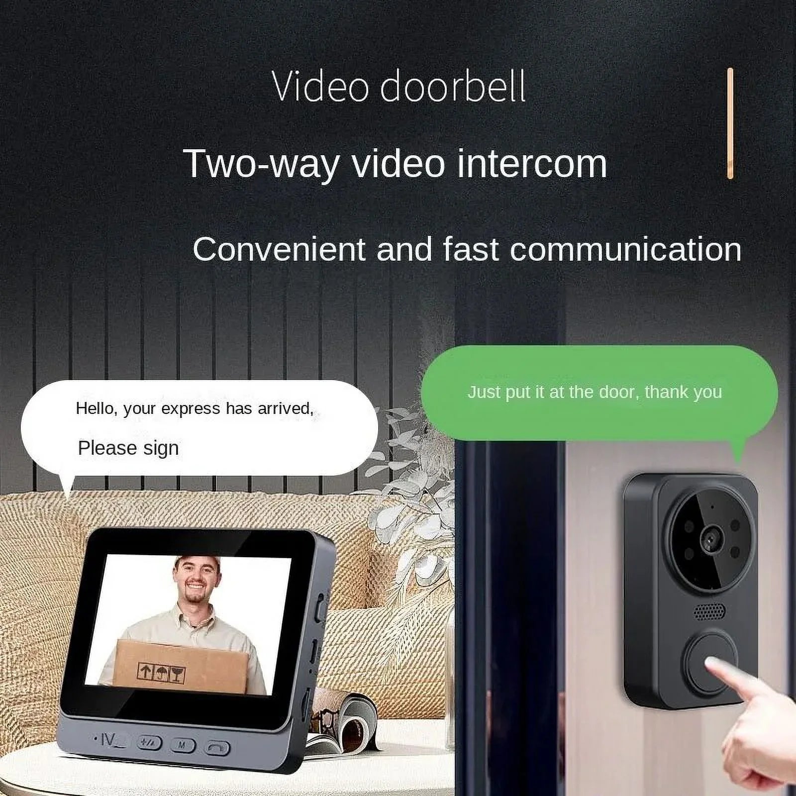 video doorbell 4.3-inch home smart life 2.4G wireless video two-way intercom doorbell monitoring
