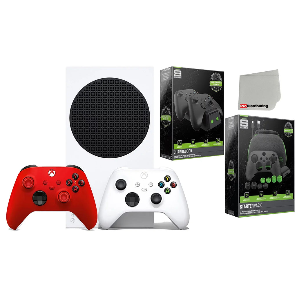 Microsoft Xbox Series  512GB Digital Console with Extra Wireless Controller - Pulse Red - Surge 12 Piece Accessory Kit and  Dual Charge Base with Microfiber Cleaning Cloth