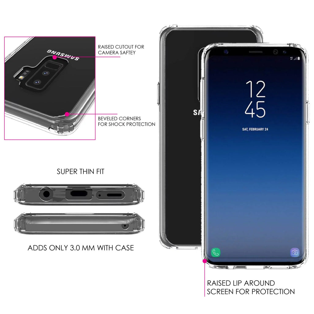 DistinctInk Clear Shockproof Hybrid Case for Samsung Galaxy +  (6.2" Screen) -  Bumper, Acrylic Back, Tempered Glass Screen Protector - Luke 1:37 - Faith Does Not Make Easy Makes Possible