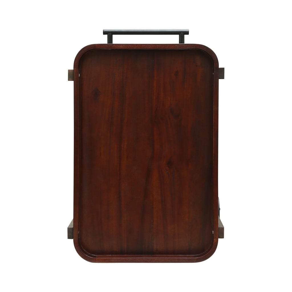 Sears Valley Outdoor Traditional Acacia Wood Bar Cart with 3 Shelves, Brown Mahogany