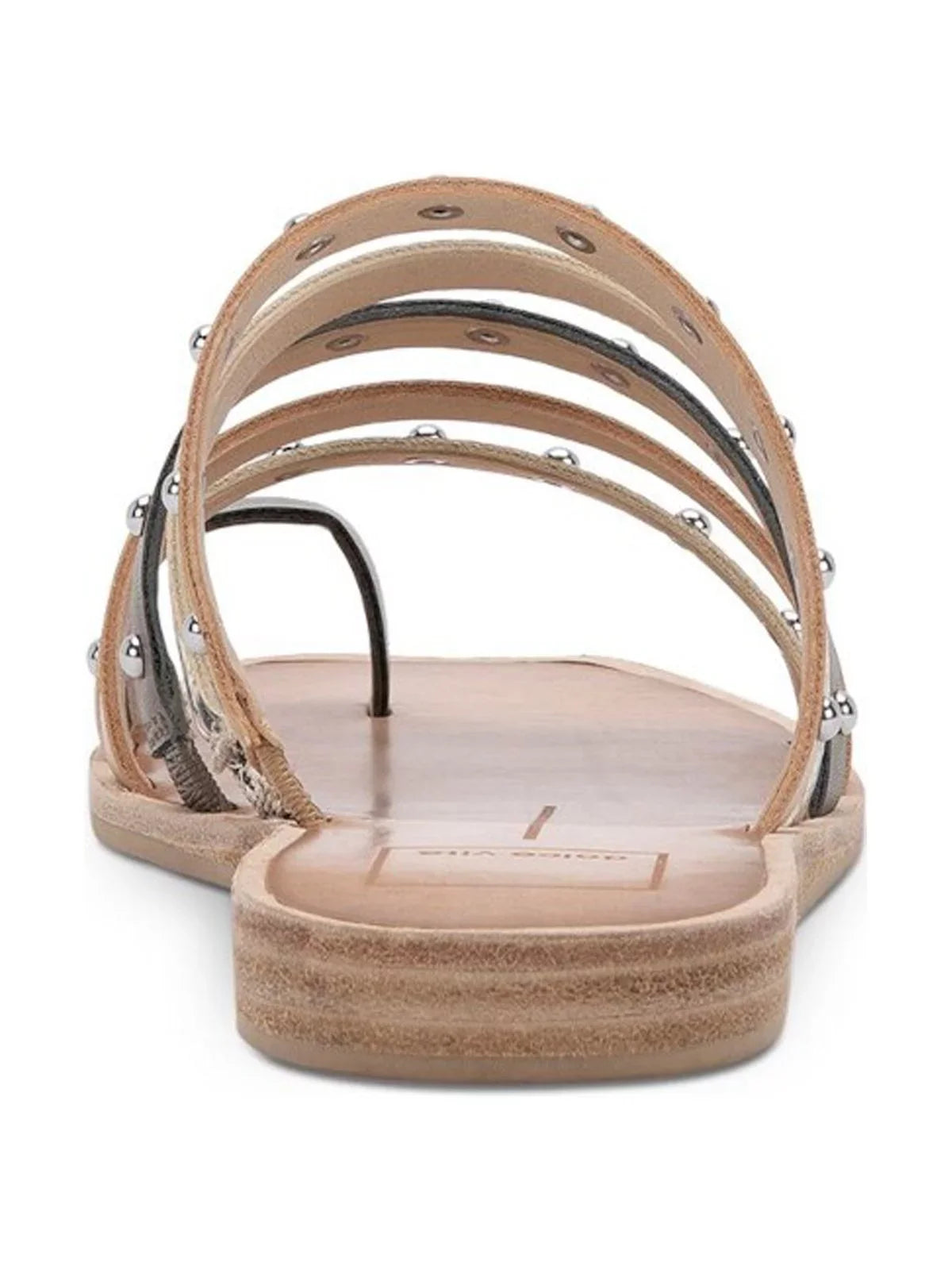 Womens Beige Snake Toe-Loop Strappy Studded Kaylee Square Toe Wedge Slip On Slide Sandals Shoes 6.5
